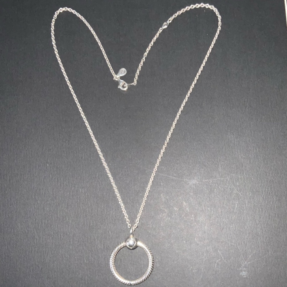 Pandora Moments Small O Pendant / Charm Holder with Classic Chain Link Necklace